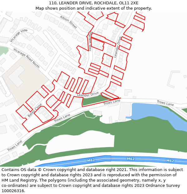 110, LEANDER DRIVE, ROCHDALE, OL11 2XE: Location map and indicative extent of plot