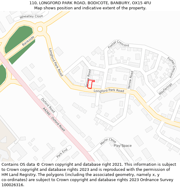 110, LONGFORD PARK ROAD, BODICOTE, BANBURY, OX15 4FU: Location map and indicative extent of plot