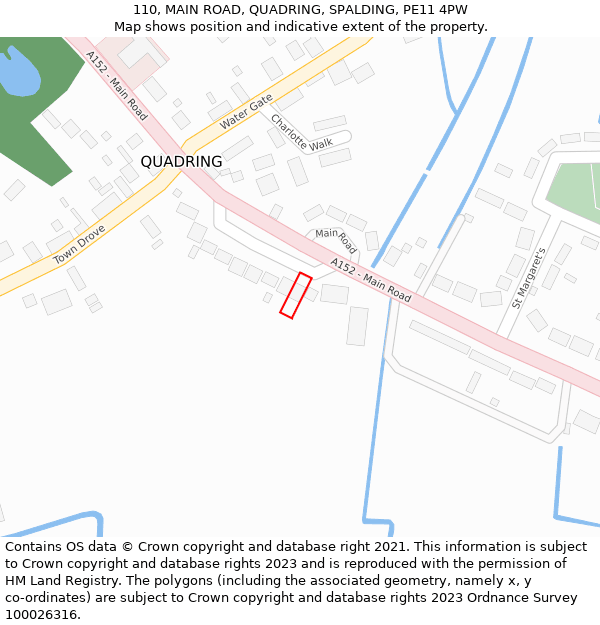 110, MAIN ROAD, QUADRING, SPALDING, PE11 4PW: Location map and indicative extent of plot