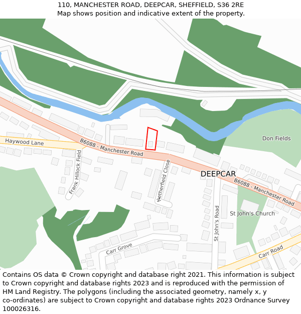 110, MANCHESTER ROAD, DEEPCAR, SHEFFIELD, S36 2RE: Location map and indicative extent of plot
