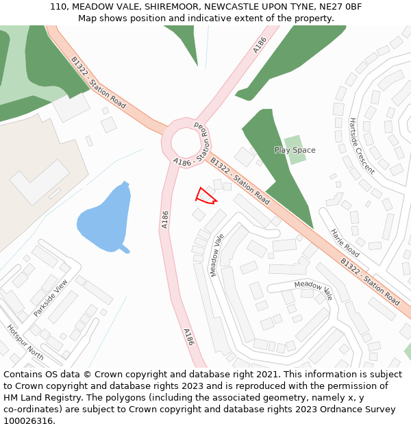 110, MEADOW VALE, SHIREMOOR, NEWCASTLE UPON TYNE, NE27 0BF: Location map and indicative extent of plot