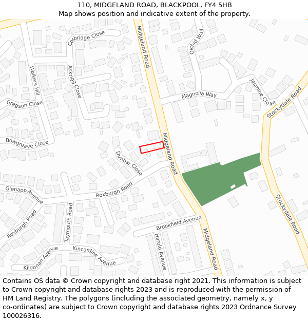 110, MIDGELAND ROAD, BLACKPOOL, FY4 5HB: Location map and indicative extent of plot