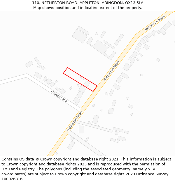 110, NETHERTON ROAD, APPLETON, ABINGDON, OX13 5LA: Location map and indicative extent of plot