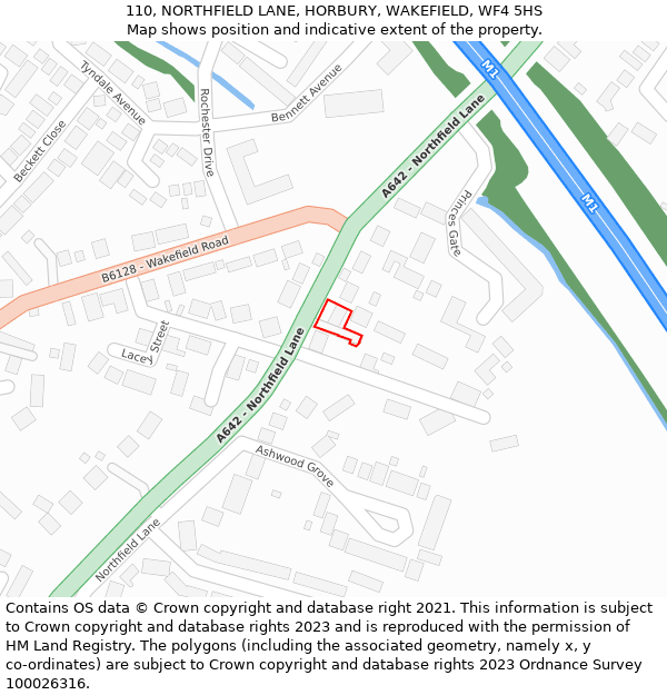 110, NORTHFIELD LANE, HORBURY, WAKEFIELD, WF4 5HS: Location map and indicative extent of plot