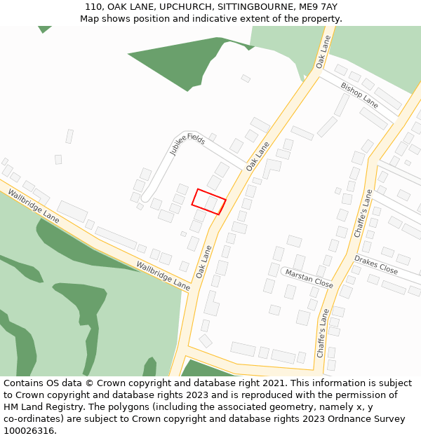 110, OAK LANE, UPCHURCH, SITTINGBOURNE, ME9 7AY: Location map and indicative extent of plot