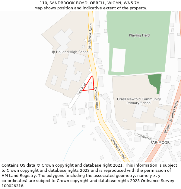 110, SANDBROOK ROAD, ORRELL, WIGAN, WN5 7AL: Location map and indicative extent of plot