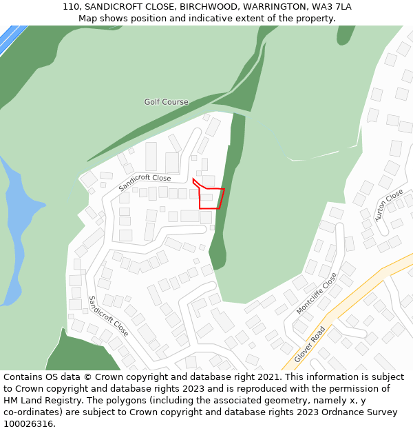 110, SANDICROFT CLOSE, BIRCHWOOD, WARRINGTON, WA3 7LA: Location map and indicative extent of plot