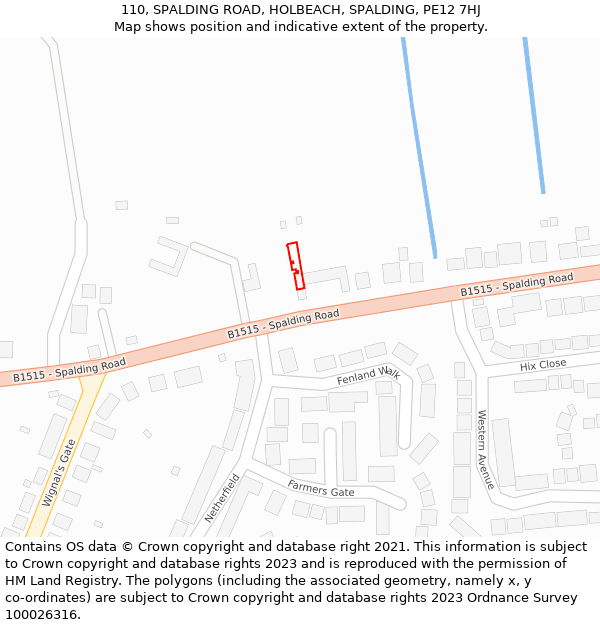 110, SPALDING ROAD, HOLBEACH, SPALDING, PE12 7HJ: Location map and indicative extent of plot