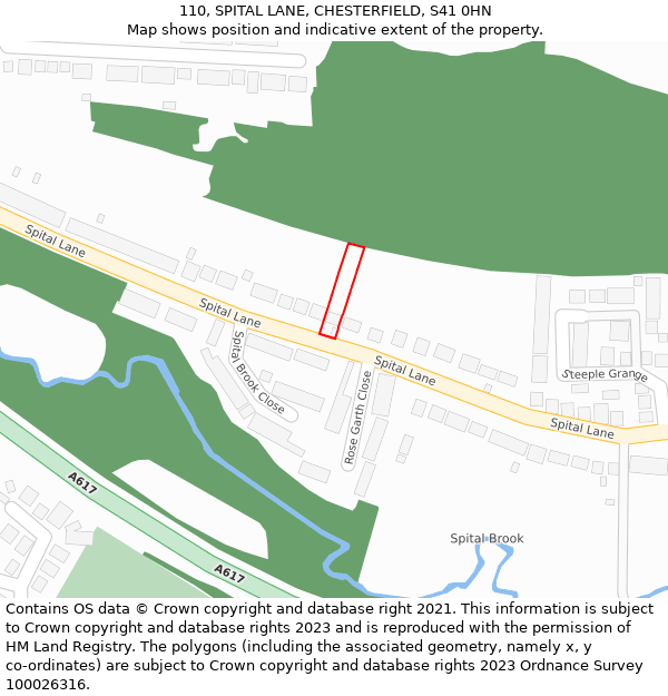 110, SPITAL LANE, CHESTERFIELD, S41 0HN: Location map and indicative extent of plot