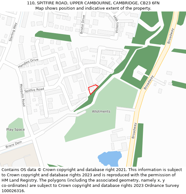 110, SPITFIRE ROAD, UPPER CAMBOURNE, CAMBRIDGE, CB23 6FN: Location map and indicative extent of plot