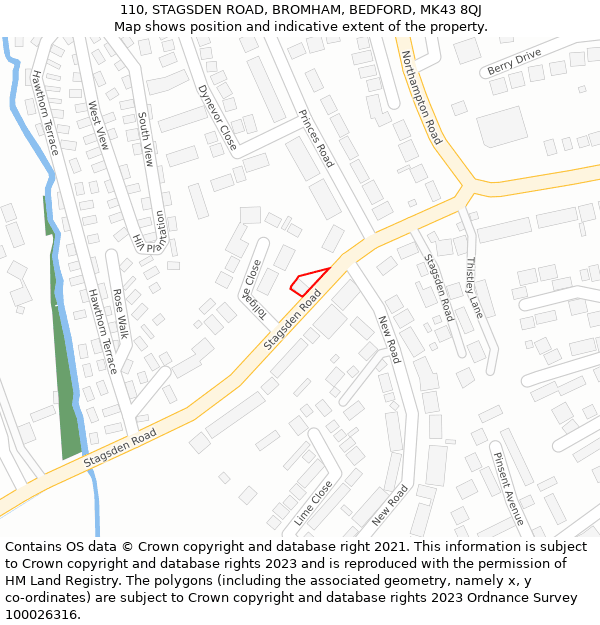 110, STAGSDEN ROAD, BROMHAM, BEDFORD, MK43 8QJ: Location map and indicative extent of plot