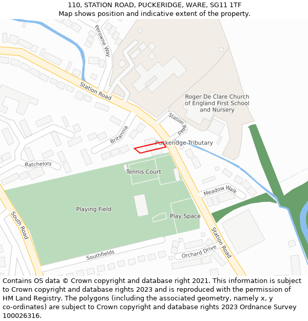 110, STATION ROAD, PUCKERIDGE, WARE, SG11 1TF: Location map and indicative extent of plot