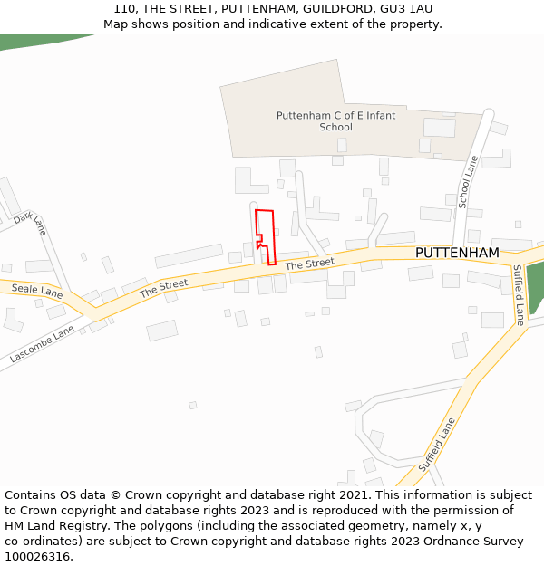 110, THE STREET, PUTTENHAM, GUILDFORD, GU3 1AU: Location map and indicative extent of plot