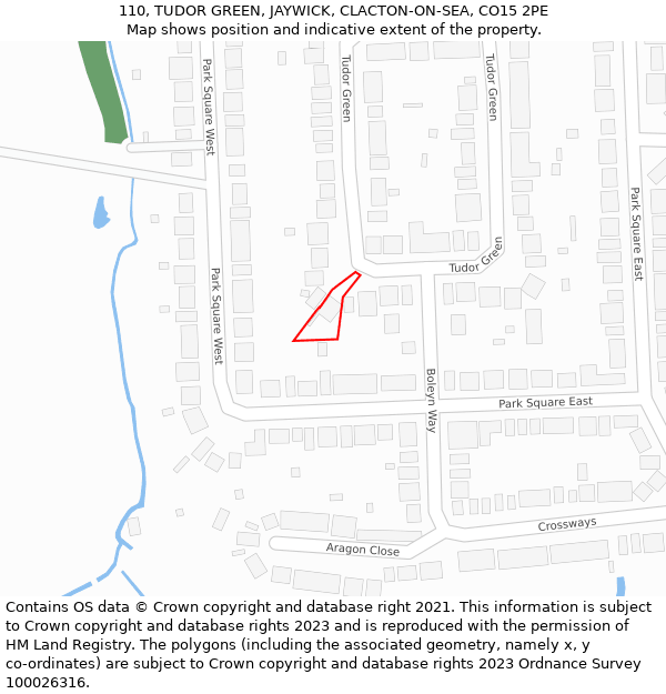 110, TUDOR GREEN, JAYWICK, CLACTON-ON-SEA, CO15 2PE: Location map and indicative extent of plot