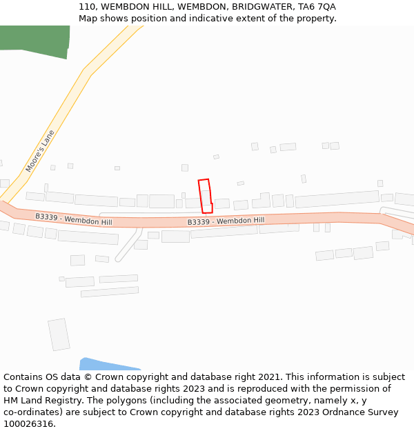 110, WEMBDON HILL, WEMBDON, BRIDGWATER, TA6 7QA: Location map and indicative extent of plot