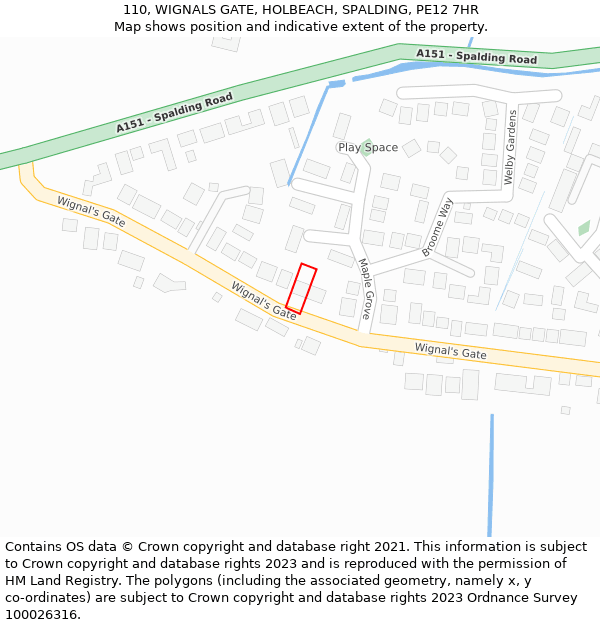 110, WIGNALS GATE, HOLBEACH, SPALDING, PE12 7HR: Location map and indicative extent of plot