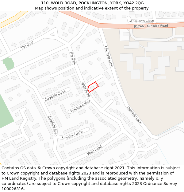 110, WOLD ROAD, POCKLINGTON, YORK, YO42 2QG: Location map and indicative extent of plot