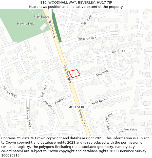 110, WOODHALL WAY, BEVERLEY, HU17 7JP: Location map and indicative extent of plot