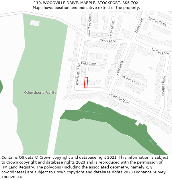 110, WOODVILLE DRIVE, MARPLE, STOCKPORT, SK6 7QX: Location map and indicative extent of plot