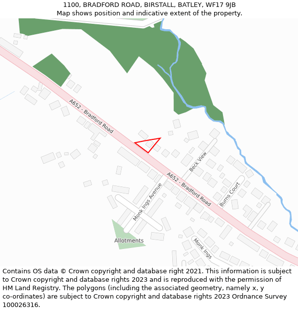 1100, BRADFORD ROAD, BIRSTALL, BATLEY, WF17 9JB: Location map and indicative extent of plot