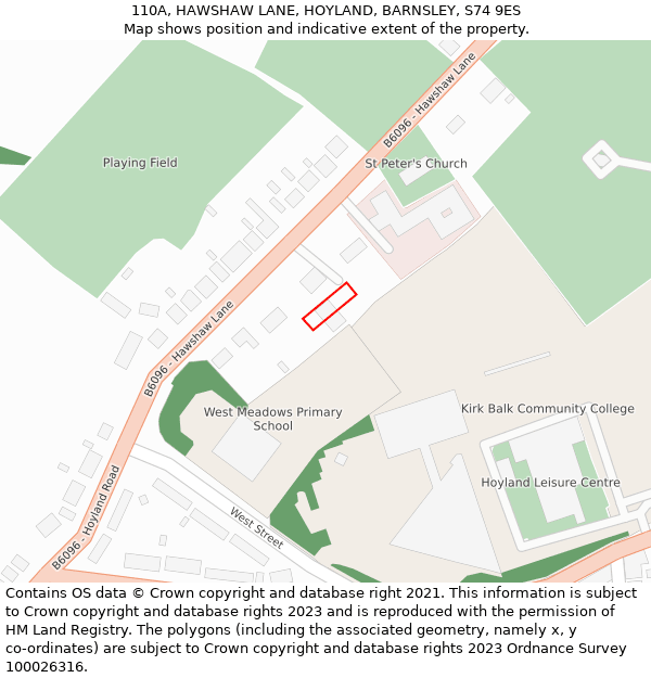 110A, HAWSHAW LANE, HOYLAND, BARNSLEY, S74 9ES: Location map and indicative extent of plot