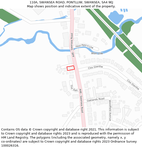 110A, SWANSEA ROAD, PONTLLIW, SWANSEA, SA4 9EJ: Location map and indicative extent of plot