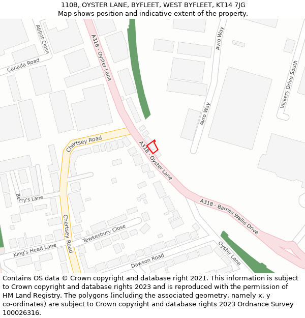 110B, OYSTER LANE, BYFLEET, WEST BYFLEET, KT14 7JG: Location map and indicative extent of plot