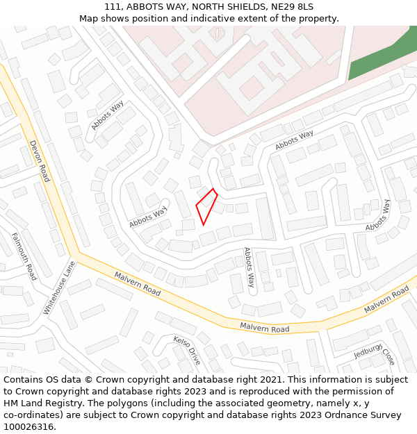 111, ABBOTS WAY, NORTH SHIELDS, NE29 8LS: Location map and indicative extent of plot