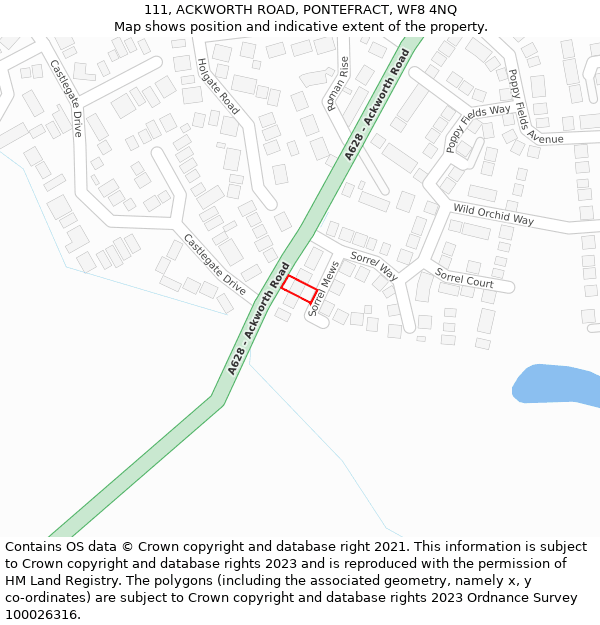 111, ACKWORTH ROAD, PONTEFRACT, WF8 4NQ: Location map and indicative extent of plot