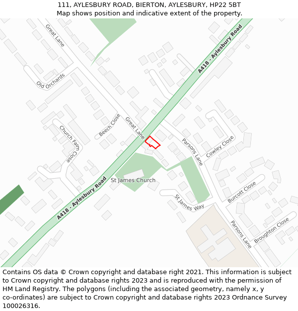 111, AYLESBURY ROAD, BIERTON, AYLESBURY, HP22 5BT: Location map and indicative extent of plot