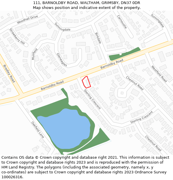 111, BARNOLDBY ROAD, WALTHAM, GRIMSBY, DN37 0DR: Location map and indicative extent of plot