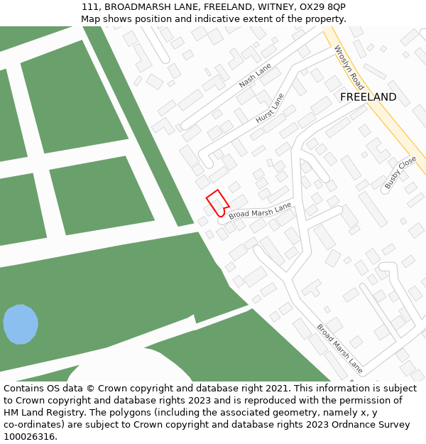 111, BROADMARSH LANE, FREELAND, WITNEY, OX29 8QP: Location map and indicative extent of plot