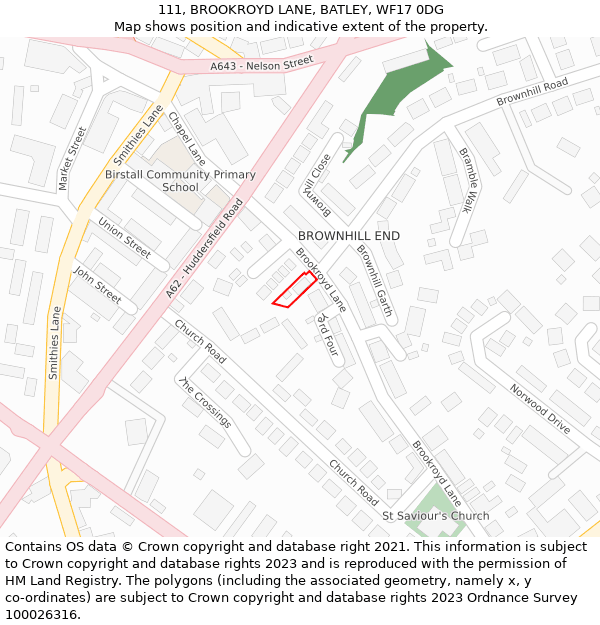 111, BROOKROYD LANE, BATLEY, WF17 0DG: Location map and indicative extent of plot