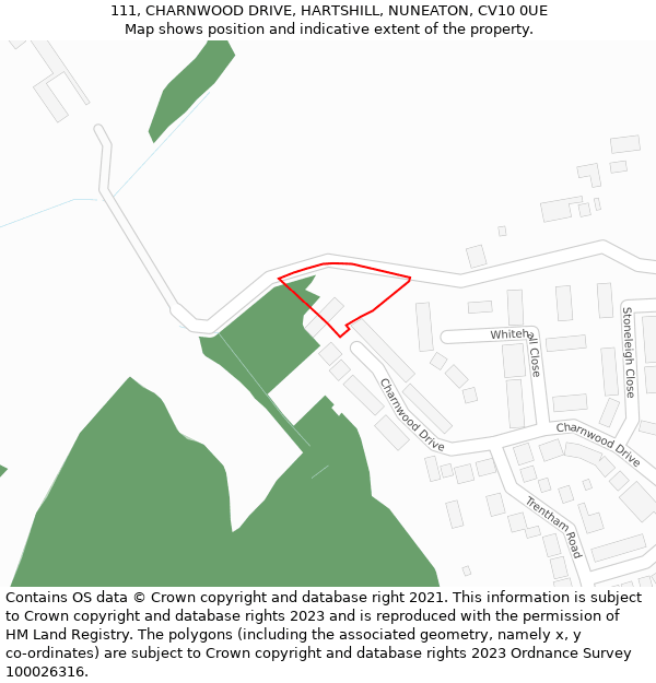 111, CHARNWOOD DRIVE, HARTSHILL, NUNEATON, CV10 0UE: Location map and indicative extent of plot