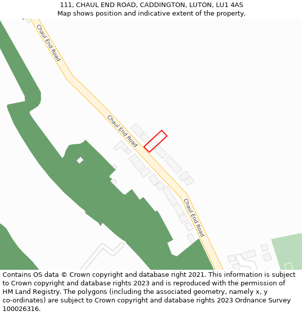 111, CHAUL END ROAD, CADDINGTON, LUTON, LU1 4AS: Location map and indicative extent of plot