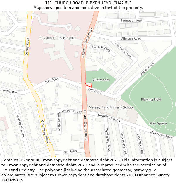 111, CHURCH ROAD, BIRKENHEAD, CH42 5LF: Location map and indicative extent of plot