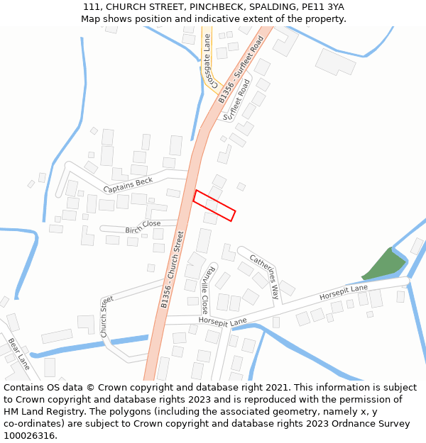 111, CHURCH STREET, PINCHBECK, SPALDING, PE11 3YA: Location map and indicative extent of plot