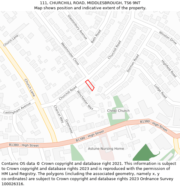 111, CHURCHILL ROAD, MIDDLESBROUGH, TS6 9NT: Location map and indicative extent of plot