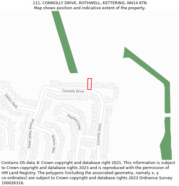 111, CONNOLLY DRIVE, ROTHWELL, KETTERING, NN14 6TN: Location map and indicative extent of plot