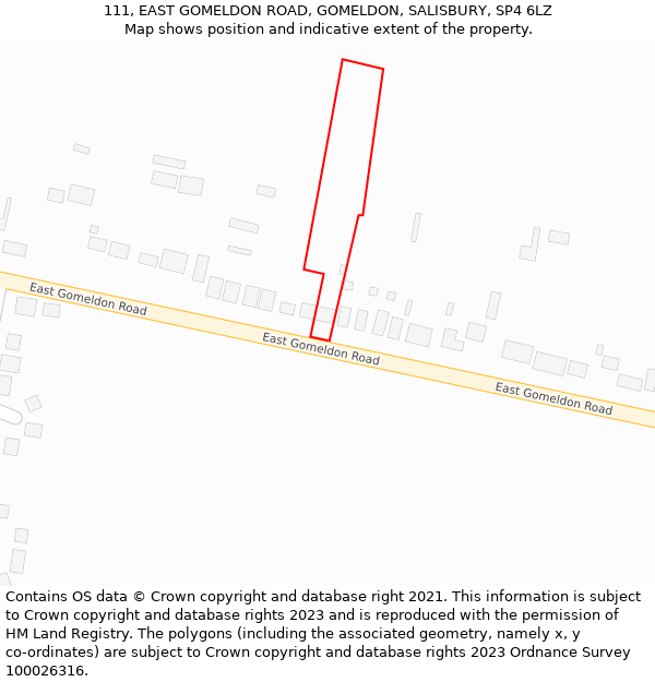 111, EAST GOMELDON ROAD, GOMELDON, SALISBURY, SP4 6LZ: Location map and indicative extent of plot