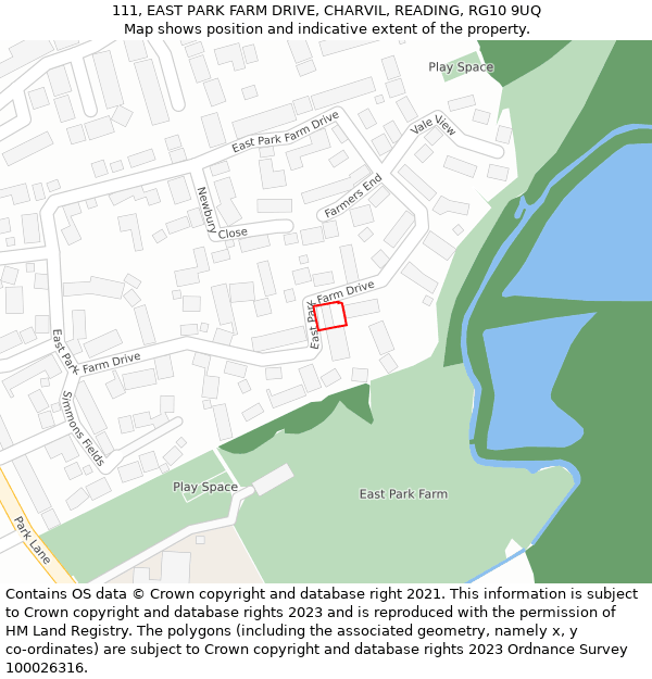 111, EAST PARK FARM DRIVE, CHARVIL, READING, RG10 9UQ: Location map and indicative extent of plot