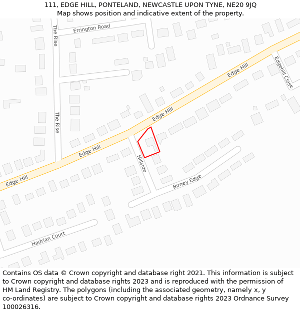 111, EDGE HILL, PONTELAND, NEWCASTLE UPON TYNE, NE20 9JQ: Location map and indicative extent of plot