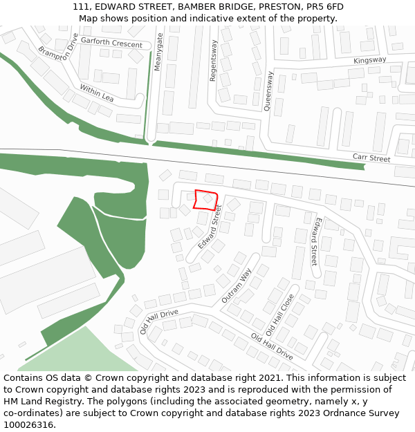 111, EDWARD STREET, BAMBER BRIDGE, PRESTON, PR5 6FD: Location map and indicative extent of plot