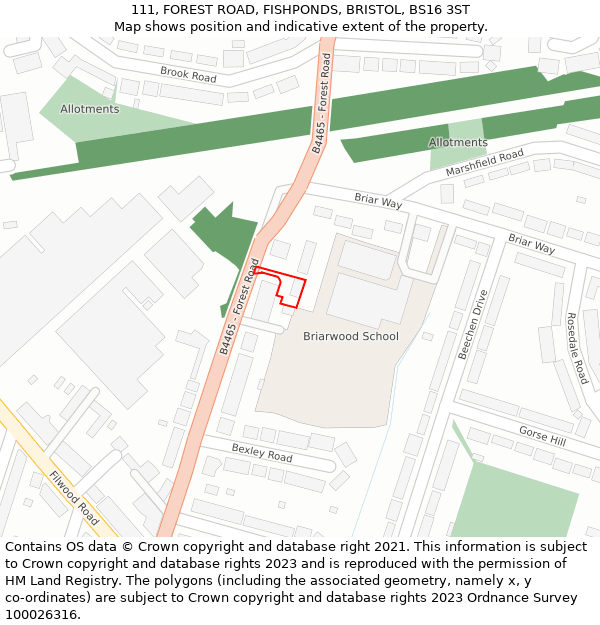 111, FOREST ROAD, FISHPONDS, BRISTOL, BS16 3ST: Location map and indicative extent of plot
