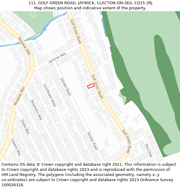 111, GOLF GREEN ROAD, JAYWICK, CLACTON-ON-SEA, CO15 2RJ: Location map and indicative extent of plot