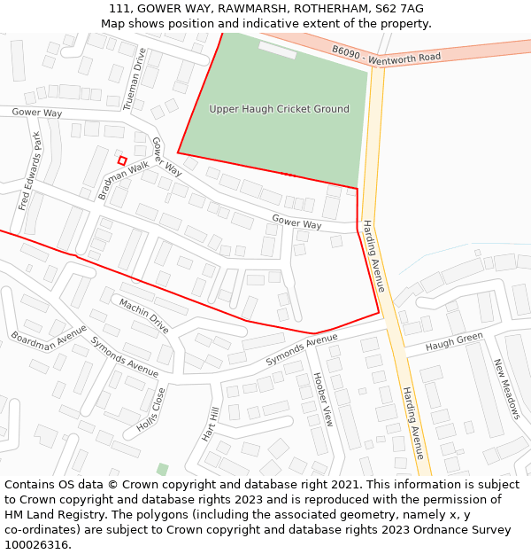 111, GOWER WAY, RAWMARSH, ROTHERHAM, S62 7AG: Location map and indicative extent of plot