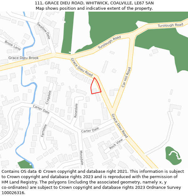 111, GRACE DIEU ROAD, WHITWICK, COALVILLE, LE67 5AN: Location map and indicative extent of plot