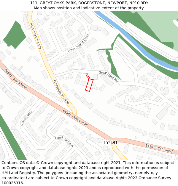 111, GREAT OAKS PARK, ROGERSTONE, NEWPORT, NP10 9DY: Location map and indicative extent of plot