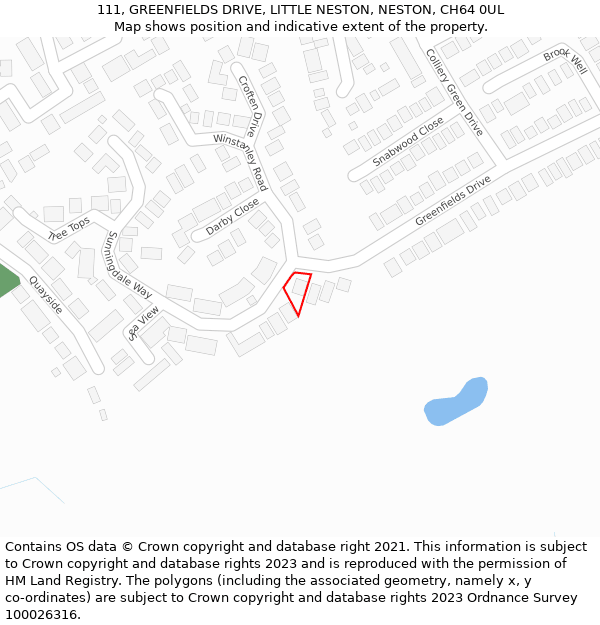 111, GREENFIELDS DRIVE, LITTLE NESTON, NESTON, CH64 0UL: Location map and indicative extent of plot