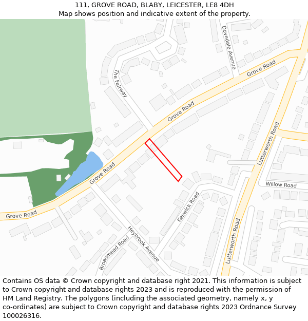 111, GROVE ROAD, BLABY, LEICESTER, LE8 4DH: Location map and indicative extent of plot